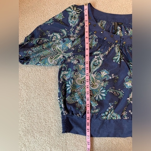 Nine West Silk Top Blouse Boho Feminine Floral Size Small Spring Summer Chic - Picture 6 of 9